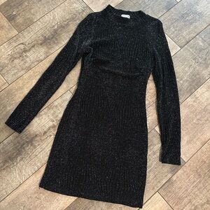 Elegant Black Glitter Long Sleeve Dress